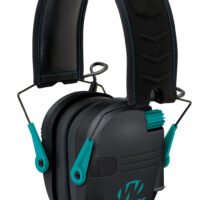 Walker's GWPRSEMTL Razor Slim Electronic Muff 23 dB Over the Head Black Polymer w/Teal Accents