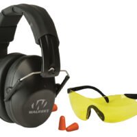 Walker's GWPFPM1GFP Pro Low Profile Passive Muff Combo Kit Includes Foam Ear Plugs, Low Profile 31 db Over the Head Passive Muff, Shooting Glasses w/Yellow Lens