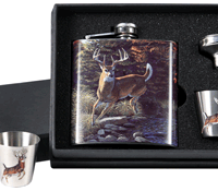 RIVERS EDGE POCKET FLASK WITH - 2 SHOT GLASSES WHITETAIL DEER