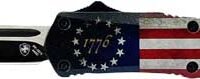 TEMPLAR KNIFE LARGE OTF BETSY - ROSS FLAG 3.5" BLACK DROP PNT