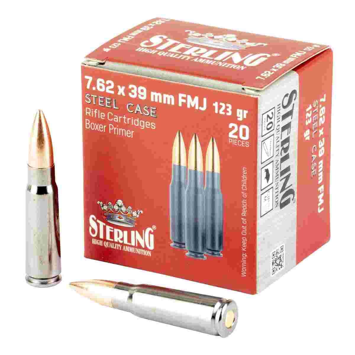 Sterling Exclusive Steel Cased 7.62x39 Rifle Ammo - 123 Grain | FMJ | 20rd Box