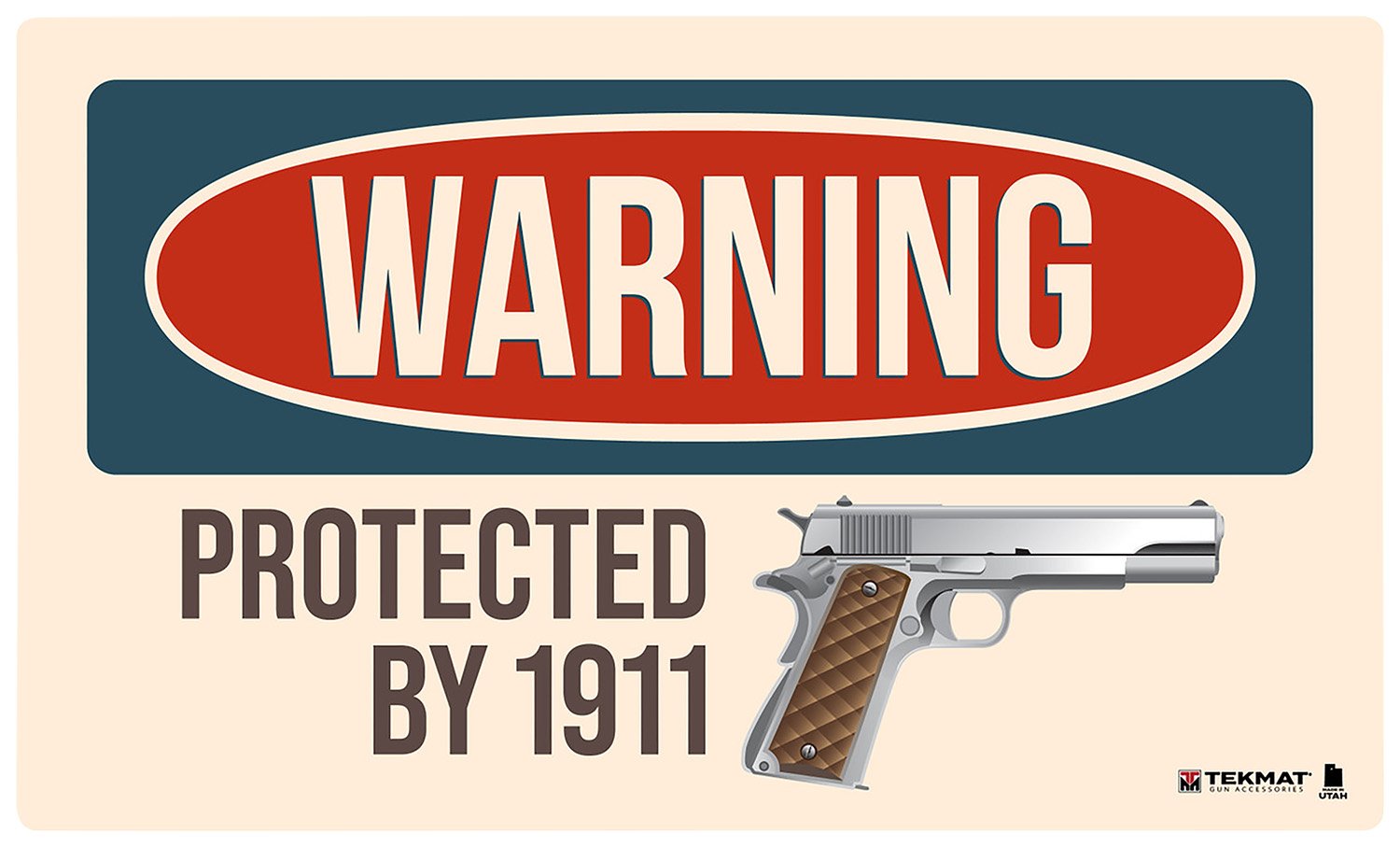 TekMat TEK42WARNING1911 Warning Protected By 1911 Door Mat Multi-Color Rubber 25"x42"
