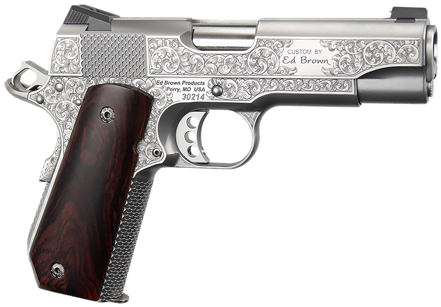 Ed Brown KCSSSIG Kobra Carry Signature Edition 45 ACP 7+1 4.25" Stainless Recessed Crown Barrel, Engraved Serrated Stainless Steel Slide & Frame w/Beavertail, Cocobolo Grip