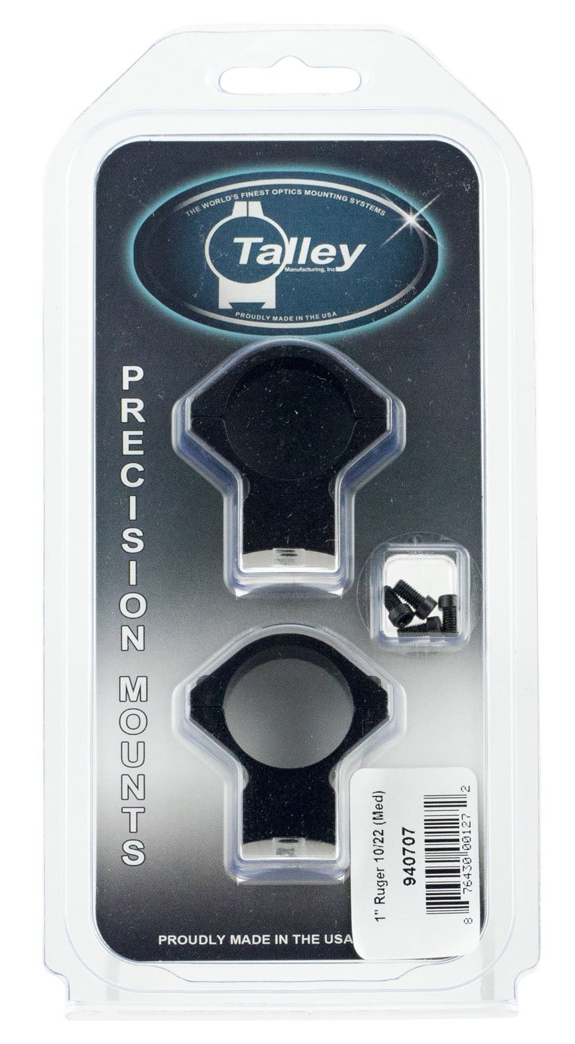 Talley 940707 Scope Mount/Ring Combo Black Anodized 1" Tube Ruger 10/22 Medium Rings