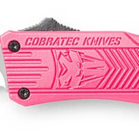 CobraTec Knives SPKCTK1SDS CTK-1  Small 2.75" OTF Drop Point Part Serrated D2 Steel Blade/ Pink Aluminum Handle Features Glass Breaker Includes Pocket Clip