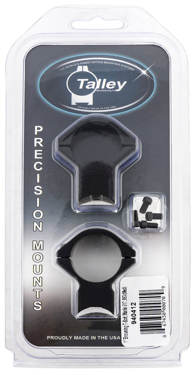 Talley 940412 Scope Mount/Ring Combo Black Anodized Aluminum 1" Tube Browning T-Bolt Medium Rings 0 MOA