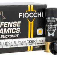 Fiocchi 12BK008 Defense Dynamics  12Gauge 2.75" 8Pellets 00 Buck Shot 10 Per Box/25 Case