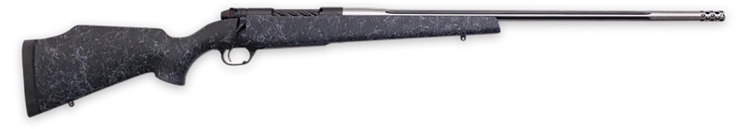 Weatherby MAM01N28NOR8B Mark V Accumark 28 Nosler 3+1 26" Threaded/Fluted Stainless Barrel, Graphite Black Rec, Gray Webbed Black Monte Carlo Stock, Accubrake Muzzle Brake, Adj. TriggerTech Trigger