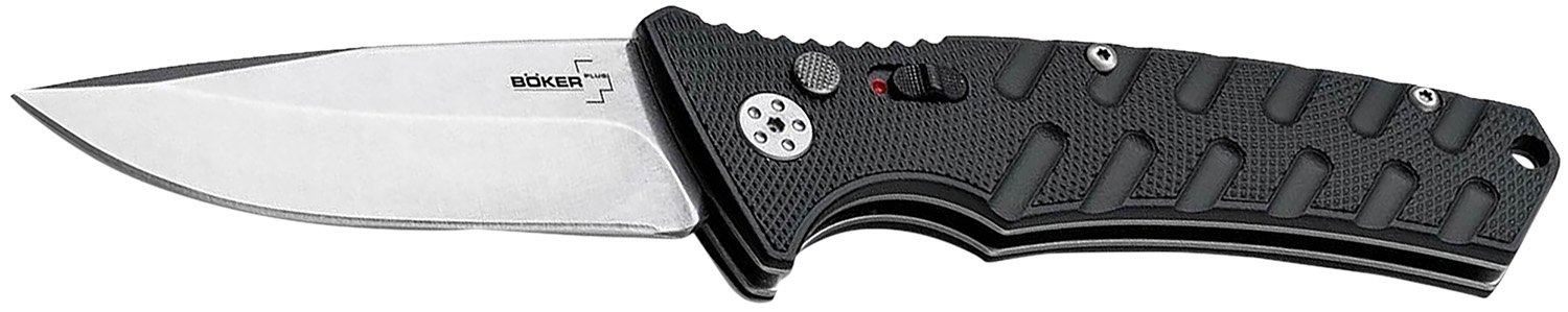 Boker 01BO457 Plus Strike Auto Pocket 3.35" Drop Point Plain Black D2 Steel Blade Aluminum Handle