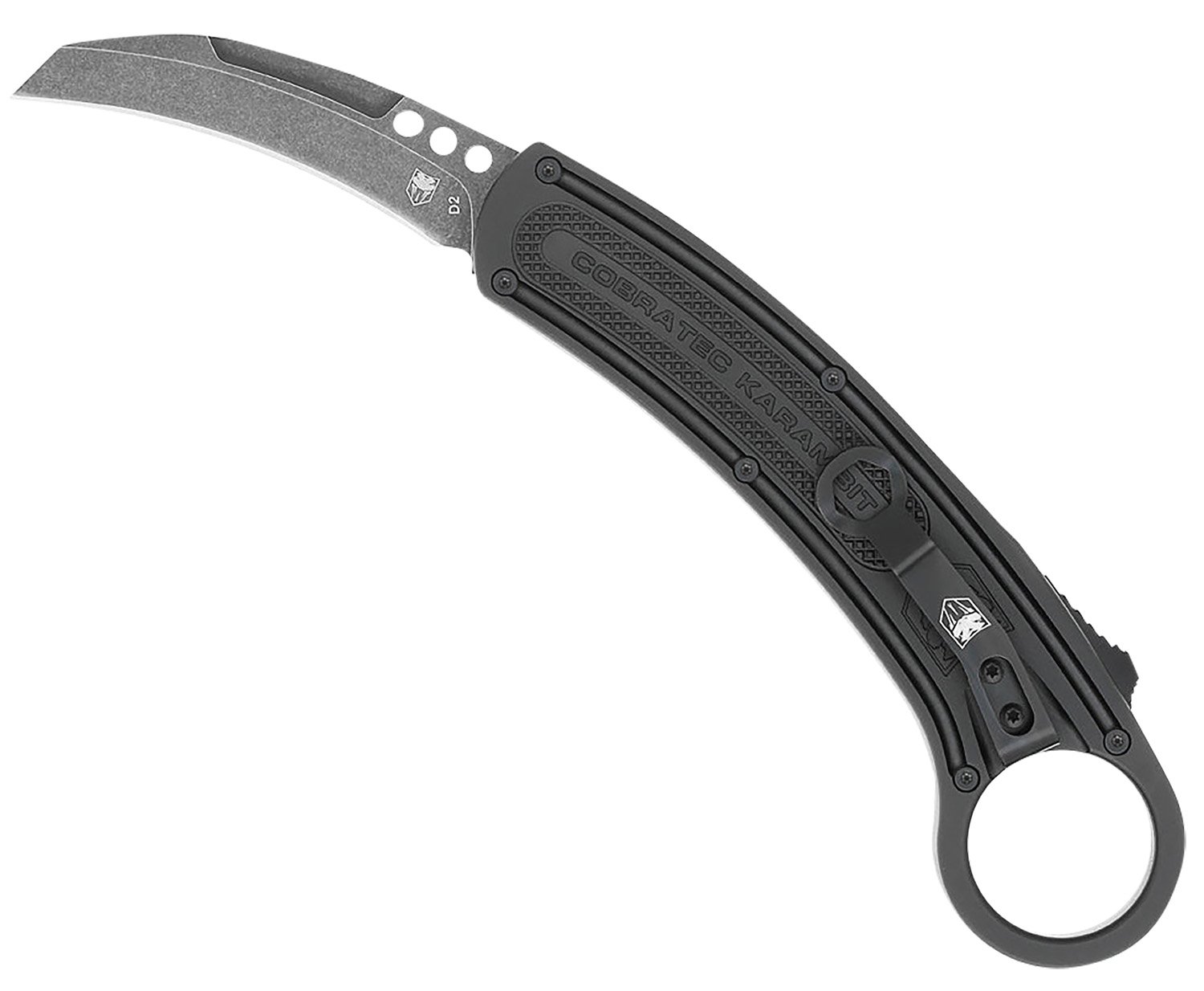 CobraTec Knives CTBKRH Karambit 2.75" Folding Plain Stonewashed D2 Steel Blade, 5.88" Black Anodized w/Finger Ring Aluminum Handle