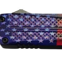 Xcaliber Knife Company  Don't Tread on Me  Small 2.75" OTF Drop Point Plain Black 440C SS Blade, 4.15" US Flag Aluminum Handle