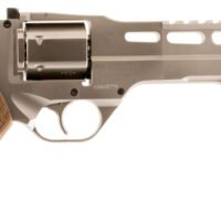 Chiappa Firearms 340224 Rhino 60DS Small Frame 357 Mag 6 Shot, 6" Nickel-Plated Steel Vent Rib Barrel & Cylinder, Nickel-Plated Aluminum Frame, Walnut Grip, Concealed Hammer