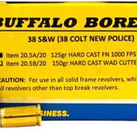 Buffalo Bore Ammunition 205A20 Personal Defense Strictly Business 38S&W 125gr Hard Cast Flat Nose 20 Per Box/12 Case
