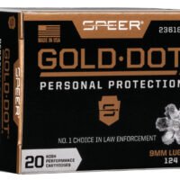 Speer 23618GD Gold Dot Personal Protection 9mmLuger 124gr Hollow Point 20 Per Box/10 Case