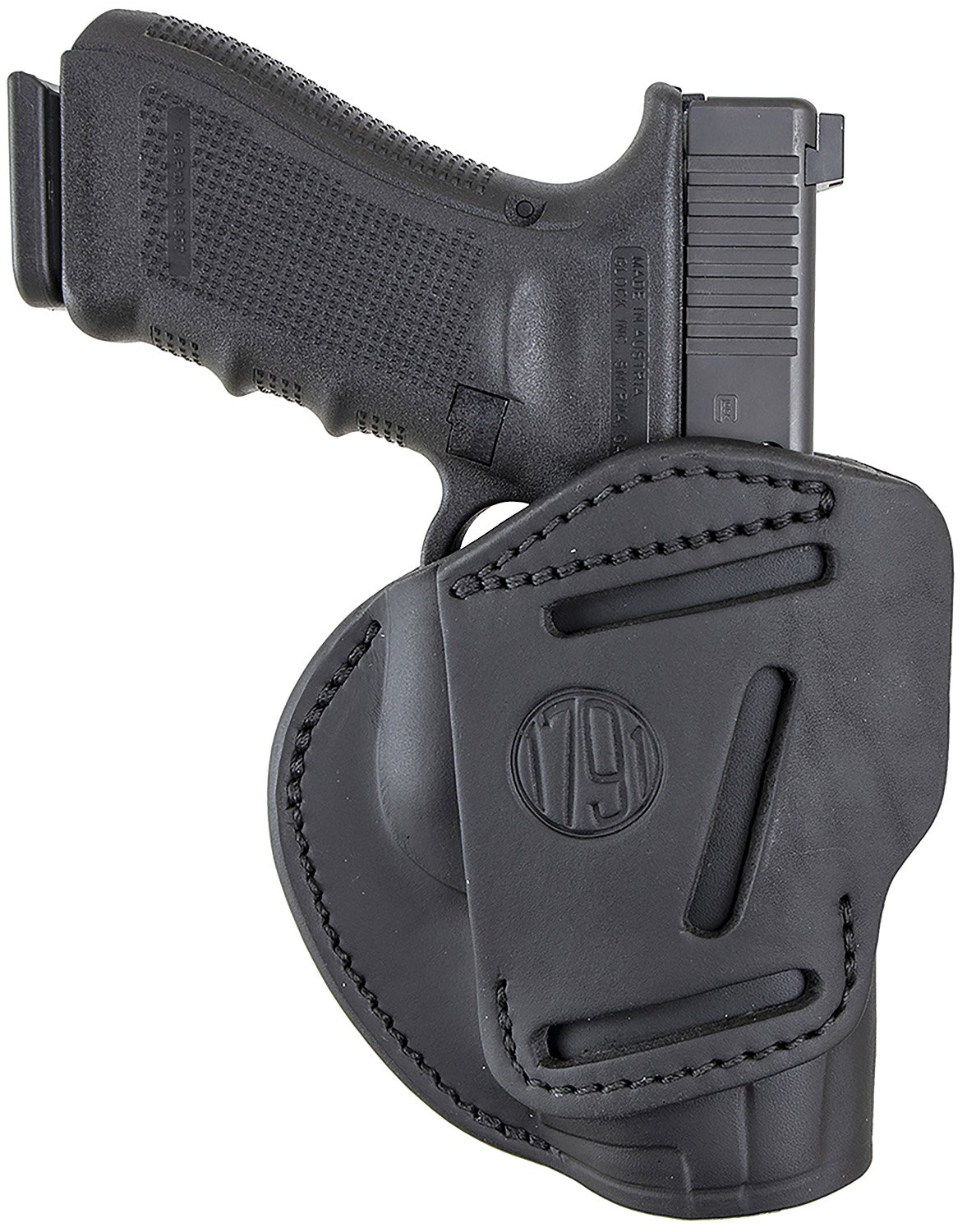 1791 Gunleather 3WH5SBLA 3-Way IWB/OWB Size 05 Stealth Black Leather Belt Loop Compatible w/ Glock 17 Compatible w/ Springfield XD Compatible w/ S&W M&P Compatible w/ HK VP9 Ambidextrous Hand