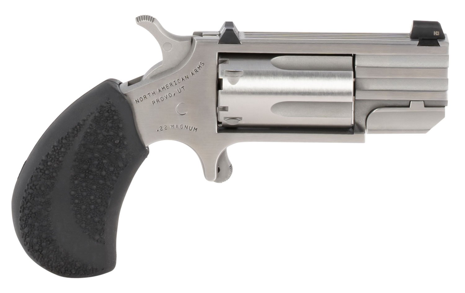 North American Arms PUGTC Pug Conversion 22 LR/22 WMR 5 Shot 1" Stainless Steel Barrel, Stainless Steel Frame, Stainless Cylinder, Black Rubber Grip, Exposed Hammer, XS Tritium Sight