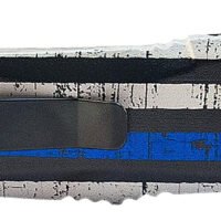Templar Knife MBTB131 Gen II Back The Blue Slim 3.43" OTF Dagger Plain Black Oxide Stonewashed 440C SS Blade, 5.05" Black & White w/Blue Line Aluminum Handle, Glass Breaker
