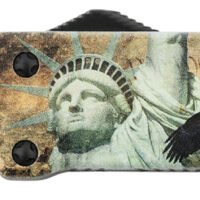 Templar Knife SZLIB221 Premium Weighted Liberty Small 3" OTF Tanto Plain Black Oxide Stonewashed D2 Steel Blade, 4.50" Gold w/Statue of Liberty/Flag/Eagle Aluminum Zinc Alloy Handle