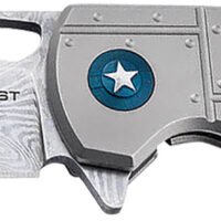 Boker 01BO910DAM P-51 Damast  3.35" Drop Point Plain Silver Acid Etch Damascus Blade Titanium Handle