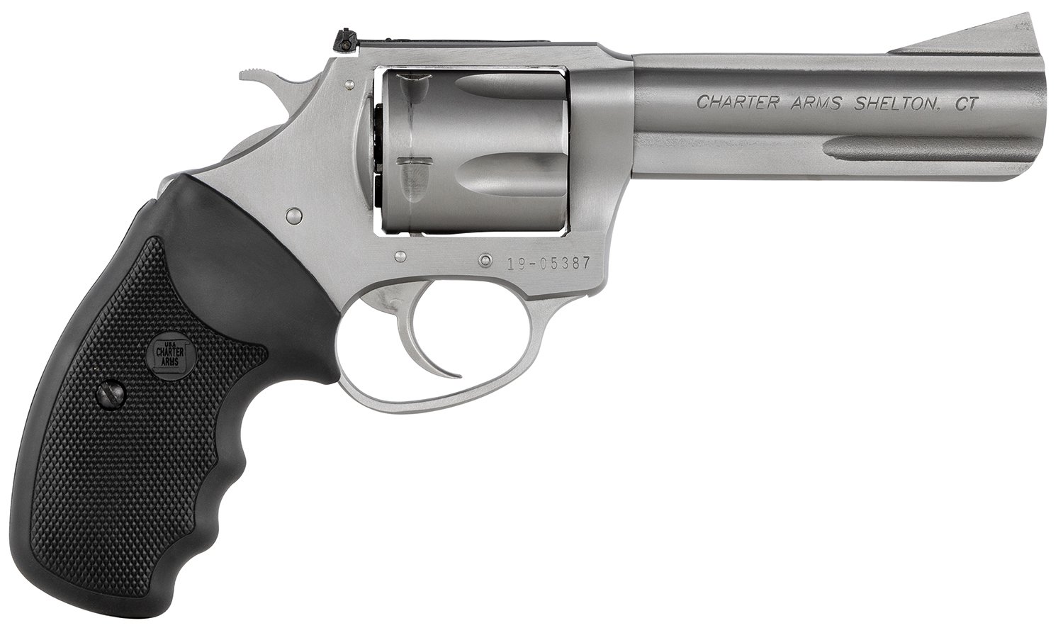Charter Arms 74442 Bulldog Target Large 44 Special, 5 Shot 4.20" Matte Stainless Steel Barrel, Cylinder & Frame w/Black Finger Grooved Rubber Grip