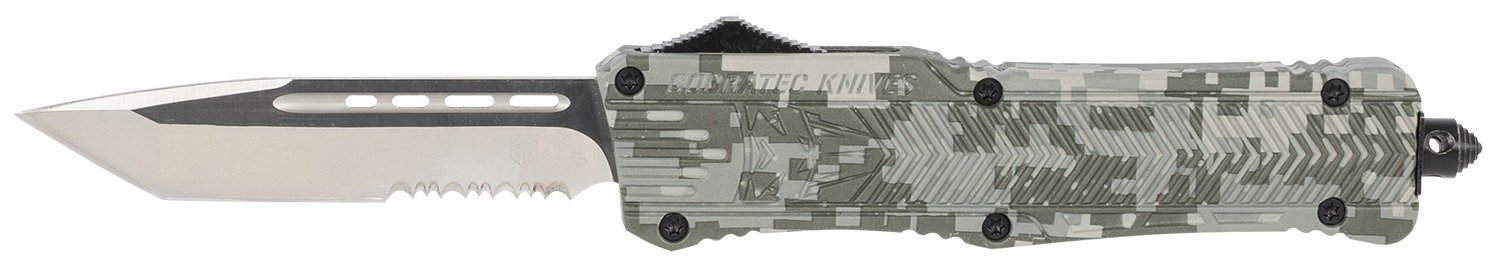 CobraTec Knives LADCCTK1LTS CTK-1 Large 3.75" OTF Tanto Part Serrated D2 Steel Blade/Army DigiCamo Aluminum Handle Features Glass Breaker Includes Pocket Clip