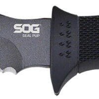 S.O.G SOGM37K Seal Pup 4.75" Fixed Clip Point Part Serrated Powder Coated AUS-8A SS Blade Black w/Raised Diamond Pattern GRN Handle Includes Sheath