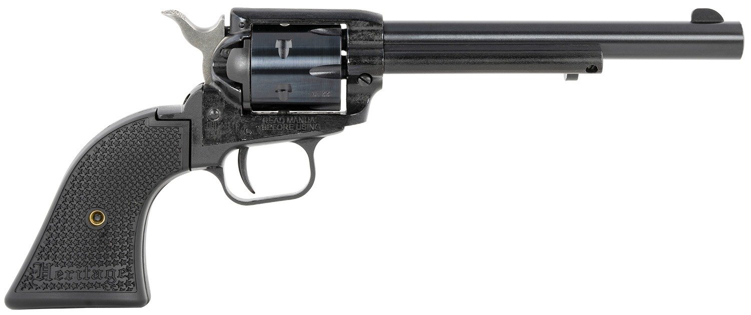 Heritage Mfg RR22MB6PG Rough Rider 22 LR/22 WMR 6 Shot, 6.50" Black Steel Barrel, Black Cerakote Zinc Alloy Frame, Black Cerakote Cylinder, Black Polymer Grip, Hammer/Thumb Safety, Exposed Hammer