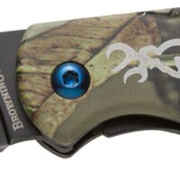Browning 3220344 Prism 3  EDC Folding 2.38" Plain Black Oxide 7Cr17MoV SS Blade, Camo w/Brass Accents & Logo Anodized Aluminum Handle, Includes Pocket Clip