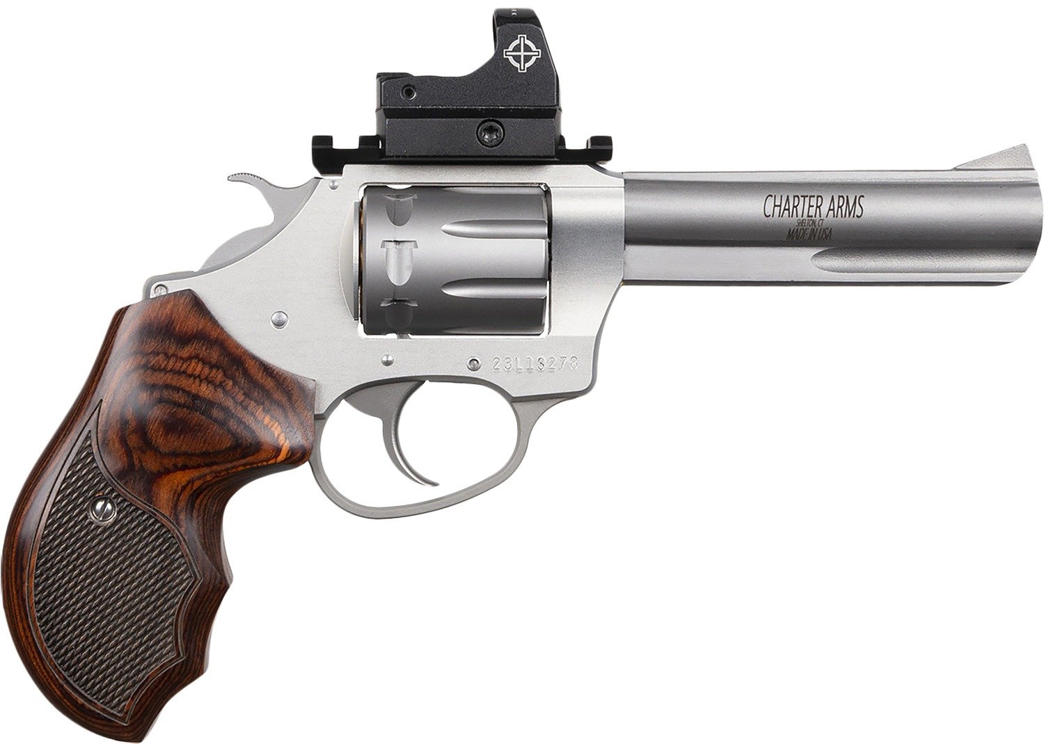 Charter Arms 72245 Target Pathfinder 22 LR 8 Shot, 4.20" Anodized Stainless Steel Barrel & Cylinder, Stainless Aluminum Frame, Rosewood Grip, Sightmark Micro Optic