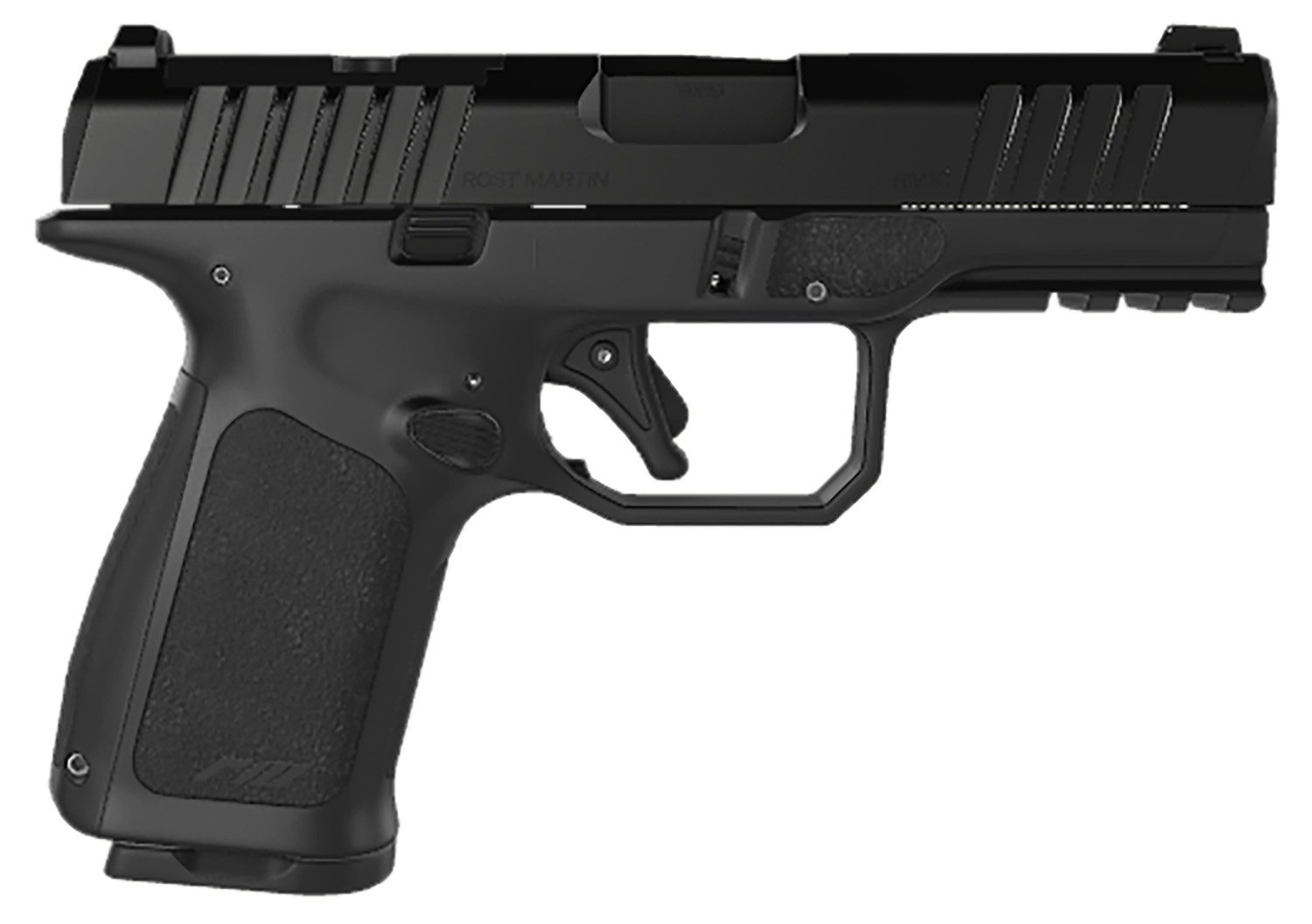 Rost Martin RM1CBLKOSP15 RM1C 9mm Luger 15+1 4" Black Match Grade Barrel, Black Tenifer Optic Ready/Serrated Steel Slide, Black Polymer Frame w/Picatinny Rail, Textured Grip, Ambidextrous