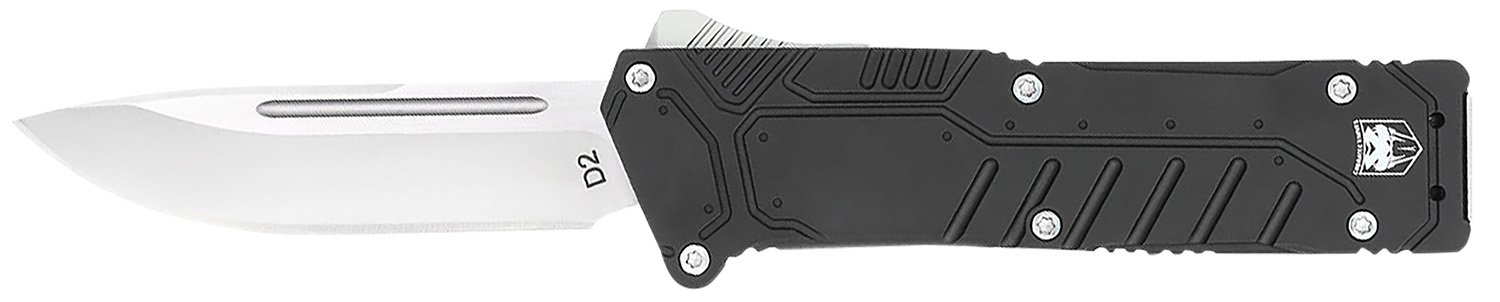 CobraTec Knives BLKSFDNS Special Forces 3.25" OTF Drop Point Plain Satin D2 Steel Blade, 4.75" Black Textured Anodized Aluminum Handle