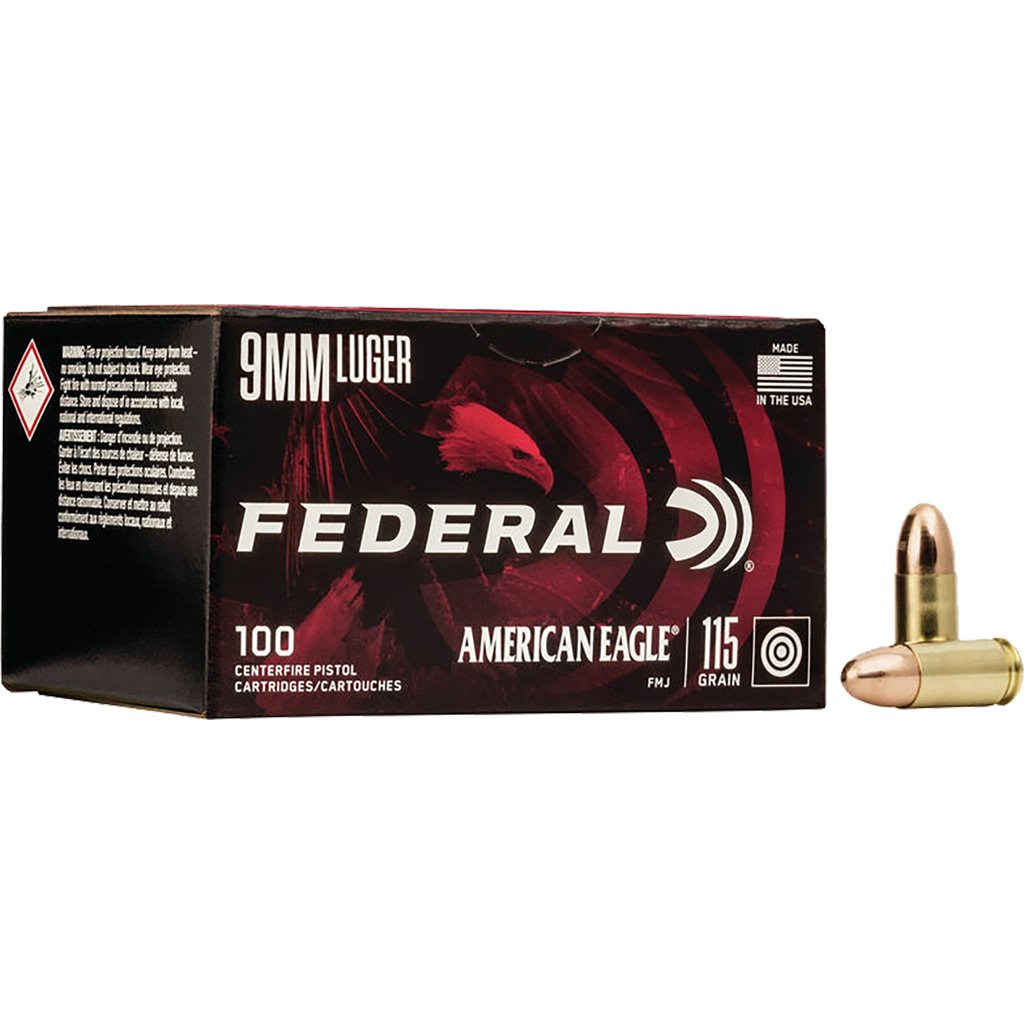 Federal American Eagle Pistol Ammo 9mm 115 gr. FMJ 100 rd.