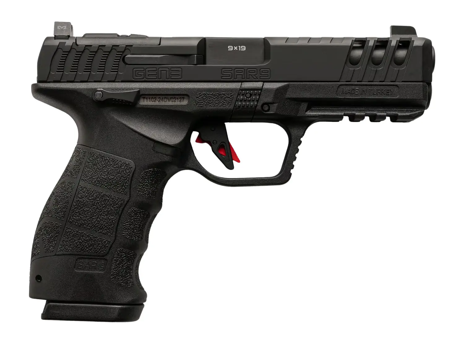 Sarsilmaz SAR9G3BL10 SAR9 Gen3 Full Size 9mm Luger 10+1 4.50" Black Barrel, Black Steel Optic Cut/Serrated Slide, Black Polymer Frame w/Picatinny Rail, Interchangeable Backstrap Grip, RMSc Footprint