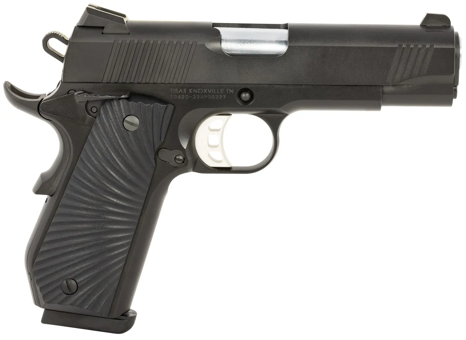 Tisas Arms 10100102 1911 Carry 45 ACP 8+1 4.25" Stainless Barrel, Black Cerakote Carbon Steel Serrated Slide, Black Cerakote Carbon Steel Frame, Black G10 Starburst Grip