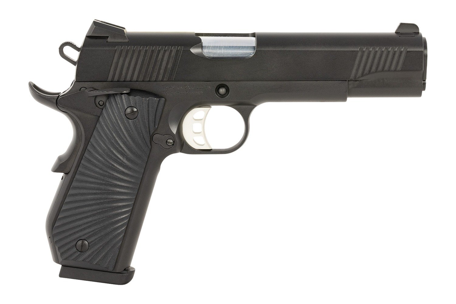 Tisas Arms 10100502 1911 Duty 45 ACP 8+1 5" Stainless Steel Barrel, Black Cerakote Carbon Steel Serrated Slide & Frame w/Beavertail, Black G10 Starburst Grip