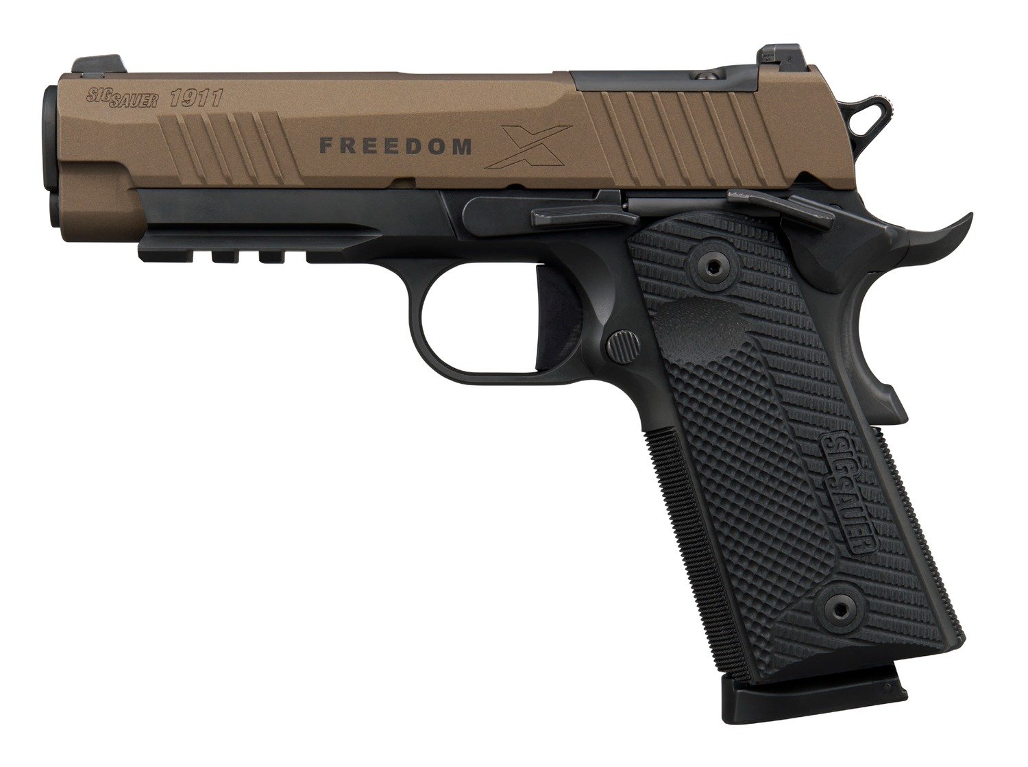 Sig Sauer 1911XCA45FBZXR3P 1911 XSeries Carry 45 ACP 8+1 4.20" Bronze Cerakote w/Freedom Engraving Stainless Steel Optic Ready/Serrated Slide, Matte Black DLC Stainless Steel Frame w/Beavertail & Pica