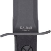 Ka-Bar EK44 Ek Model 4 6.63" Fixed Double Edge Spear Point Plain Stonewashed 1095 Cro-Van Blade, Black GRN Handle, Includes Sheath