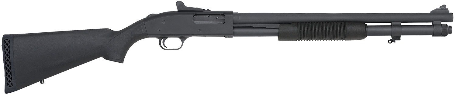 Mossberg 51663 590A1 12 Gauge Pump 3" 8+1 20" Black Parkerized Heavy-Walled Barrel, Black Parkerized Drilled & Tapped Receiver, Black Fixed Synthetic Stock