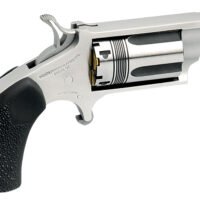 North American Arms 22MSTW Wasp Snub Nose 22 WMR 5 Shot 1.13" Stainless Steel Vent Rib Barrel, Stainless Steel Frame & Cylinder, Black Pebbled Rubber Grip, Exposed Hammer