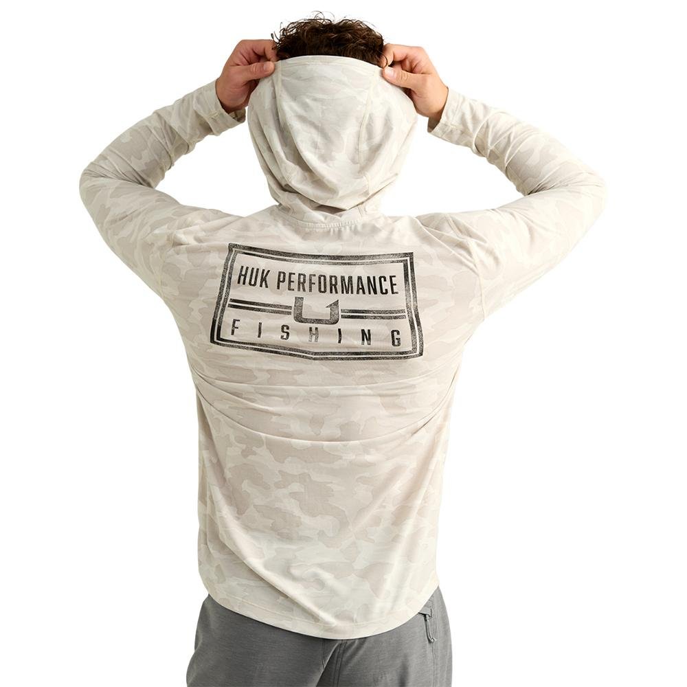Huk Drift Performance Hoodie Long Sleeve Shirt Silver Birch Camo L