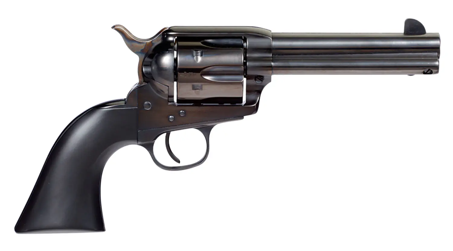 Taylors & Company 555161 Devil Anse 45 Colt (LC) Caliber with 4.75" Blued Finish Barrel, 6rd Capacity Blued Finish Cylinder, Color Case Hardened Finish Steel Frame & Matte Black Wood Grip