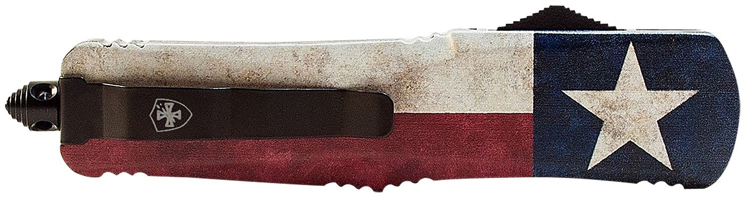 Templar Knife SCAP331 Gen II Captain Small 2.69" OTF Drop Point Plain Black Oxide Stonewashed 440C SS Blade, 4.31" Red/White/Blue w/Star Aluminum Handle Glass Breaker
