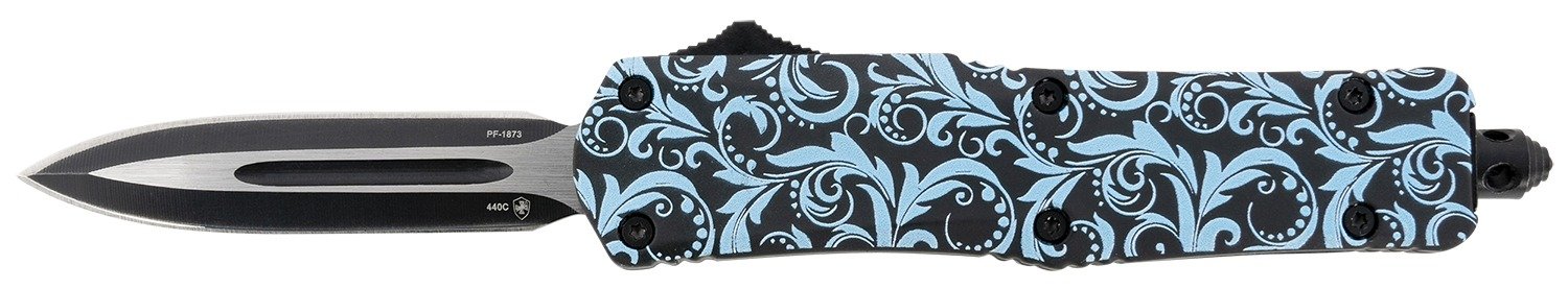 Templar Knife SMDT131 Gen II Maiden Teal Small 2.69" OTF Dagger Plain Black Oxide Stonewashed 440C SS Blade, 4.31" Teal Aluminum Handle, Glass Breaker