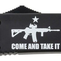 Templar Knife MAR15231 Gen II Come And Take It Slim 3.43" OTF Tanto Plain Black Oxide Stonewashed 440C SS Blade, 5.05" Black w/ "Come And Take It" AR-15 Gun Aluminum Handle, Glass Breaker