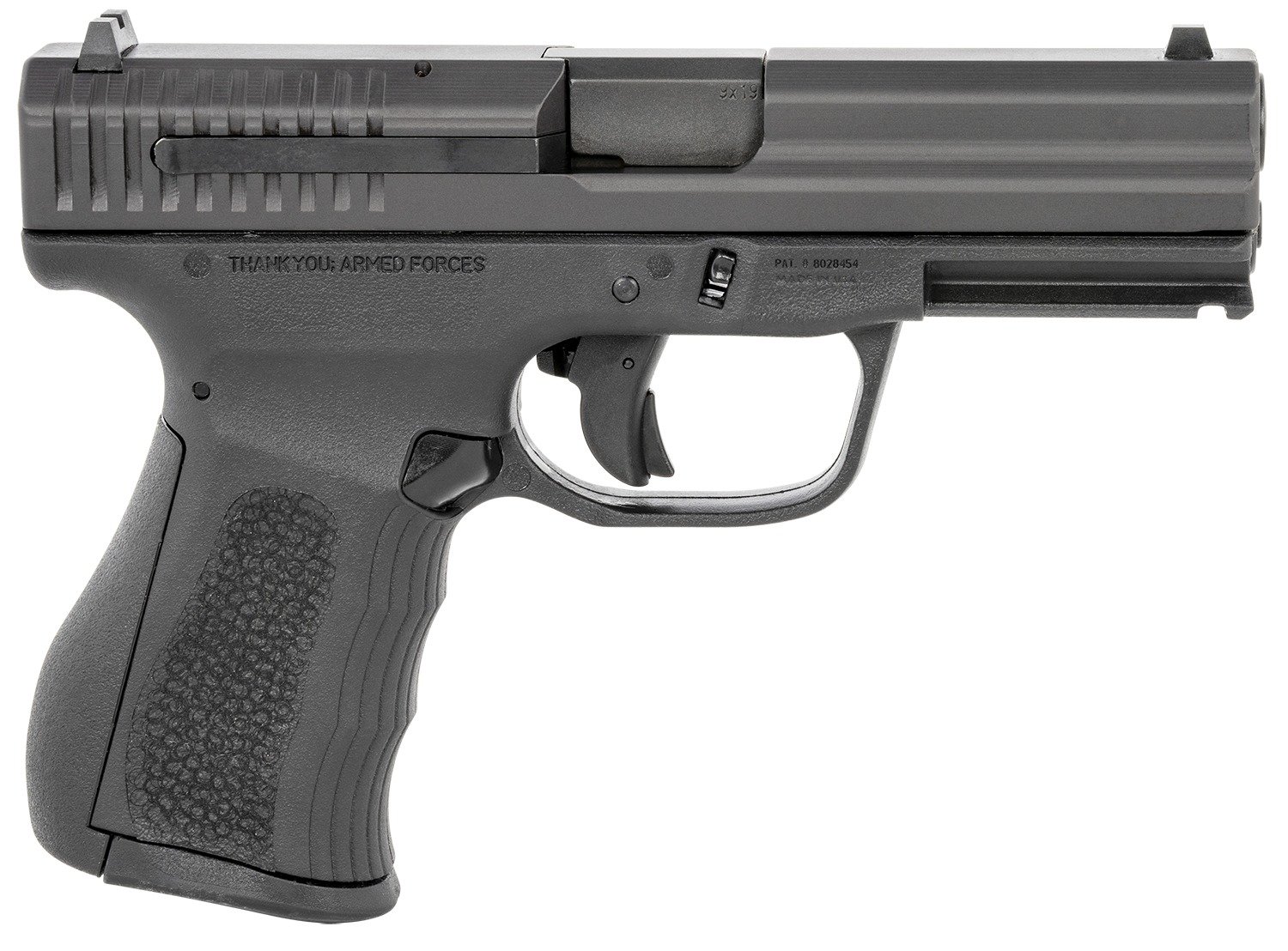 FMK G9C1G2BSS 9C1 G2 9mm Luger 14+1 4" Black Stainless Steel Barrel, Black Serrated Carbon Steel Slide, Black Polymer Frame w/Picatinny Rail, Black Backstrap Grip
