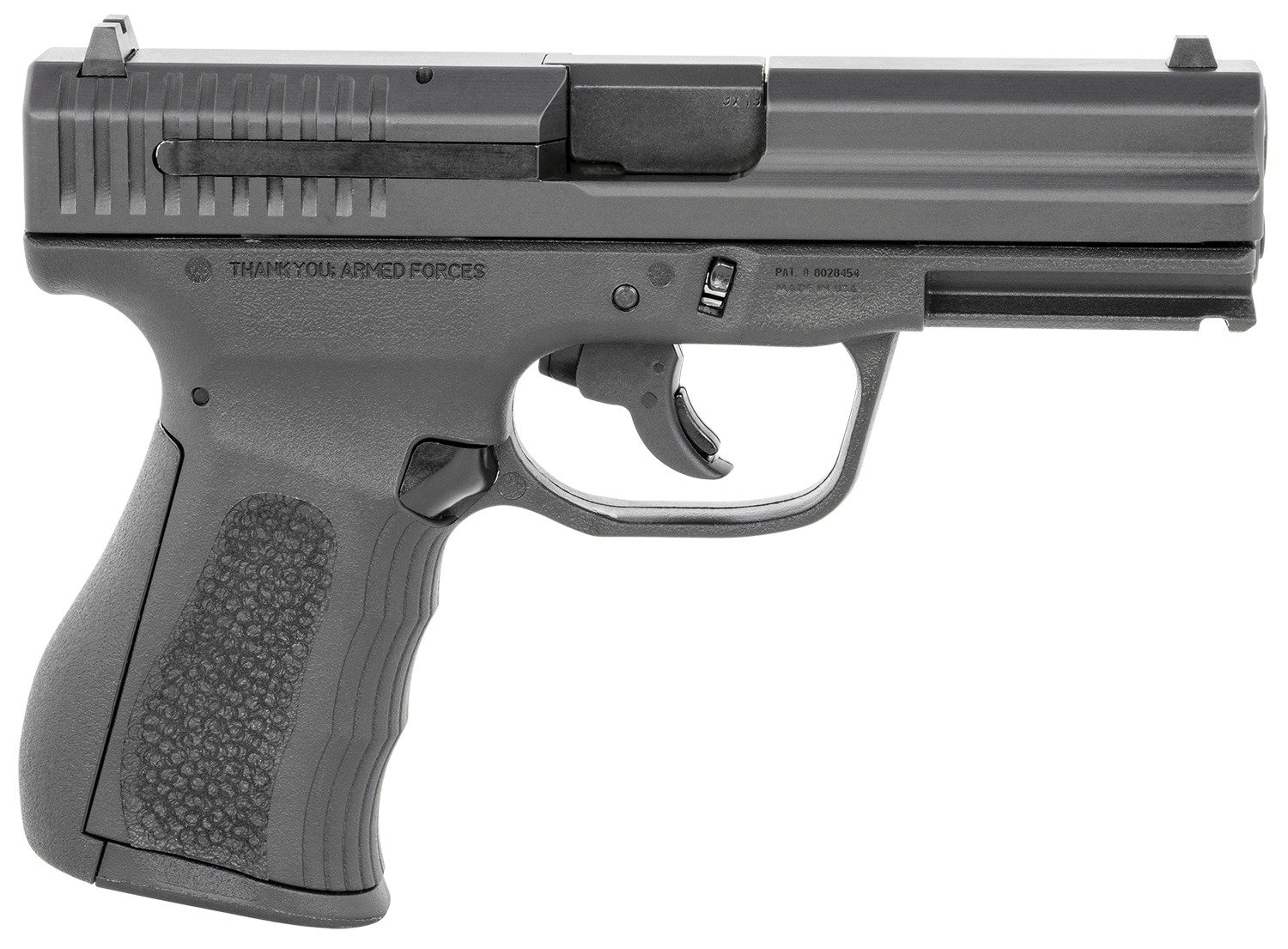 FMK G9C1G2BSSCM 9C1 G2 *CA/MA Compliant 9mm Luger 10+1 4" Black Stainless Steel Barrel, Black Serrated Carbon Steel Slide, Black Polymer Frame w/Picatinny Rail, Black Backstrap Grip