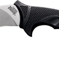 Cold Steel CS49KST Steel Tiger  4.75" Fixed Plain Stone Washed Japanese AUS-8A SS Blade/Black w/Thumb Shelf & Finger Ring Griv-Ex w/Overmold Kray-Ex Handle