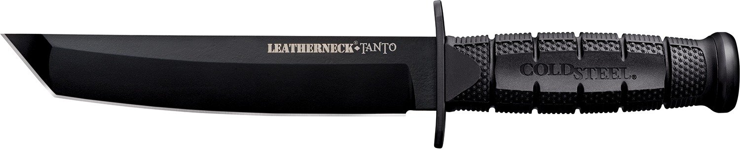 Cold Steel CS-39LSFCT Leatherneck 7" Fixed Plain Tanto Black Matte Powder Coat German D2 Steel Blade/Black Deep Checkered w/double Quillon Guard/ Griv-Ex Handle