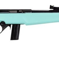 Rossi RB22 Compact 22 LR 10+1, 16" Matte Black Button Rifled Free Floating Steel Barrel, Matte Black Stainless Steel Receiver, Cyan Monte Carlo Stock, Right Hand