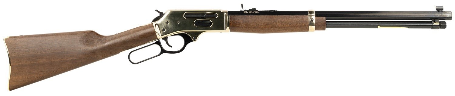 Henry H009BG Side Gate Full Size 30-30 Win 5+1 20" Blued Steel Barrel, Brass Polished Drilled & Tapped Brass Receiver, American Walnut Fixed Stock, Right Hand